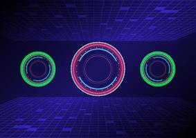 hi-tech cerchio con un' rettangolare forme su un' blu e rosso astratto sfondo. futuristico comunicazione e connessione concetto. cyberspazio, e digitale innovazione vettore
