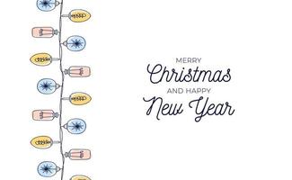 cartolina di Natale vintage con ghirlande di lampadine disegnate a mano vettore
