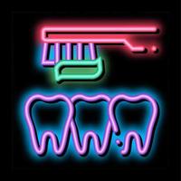 dentista denti pulizia neon splendore icona illustrazione vettore
