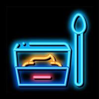 contenitore con cibo e cucchiaio neon splendore icona illustrazione vettore