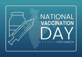 nazionale vaccinazione giorno su marzo 16 illustrazione con vaccino siringa per forte immunità nel piatto cartone animato mano disegnato per atterraggio pagina modello vettore