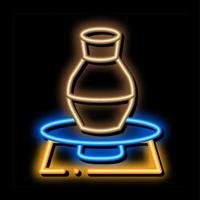 vaso su ceramica ruota neon splendore icona illustrazione vettore