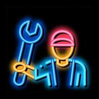 idraulico chiave inglese neon splendore icona illustrazione vettore