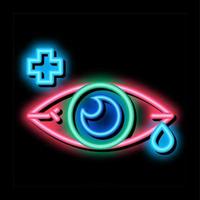 dolorante malato lacrima occhio organo neon splendore icona illustrazione vettore