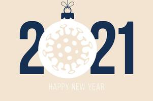 felice anno nuovo 2021 tipografia con ornamento di coronavirus vettore