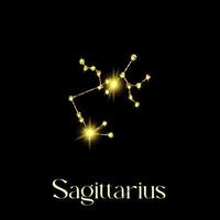 oroscopo Sagittario costellazioni di il zodiaco cartello a partire dal un' d'oro struttura su un' nero sfondo vettore
