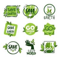 partire verde e Salva pianeta terra, eco amichevole etichetta vettore