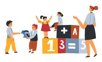 bambini a scuola o scuola materna giocando cubi vettore