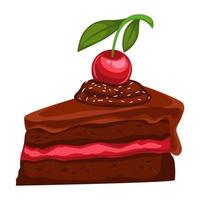 cioccolato torta con ciliegia bacca, deserto piatto vettore
