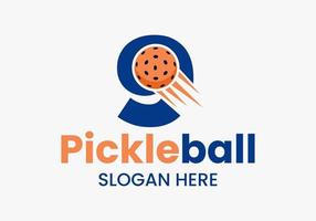 lettera 9 pickleball logo concetto con in movimento pickleball simbolo. salamoia palla logotipo vettore modello