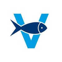 lettera v pesce logo, oceano logo vettore modello