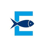 lettera e pesce logo, oceano logo vettore modello