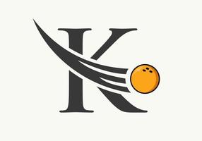 lettera K bowling logo. bowling palla simbolo con in movimento palla vettore modello