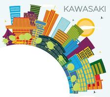 kawasaki Giappone città orizzonte con colore edifici, blu cielo e copia spazio. vettore