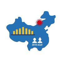 mappa cinese con icona infografica coronavirus vettore