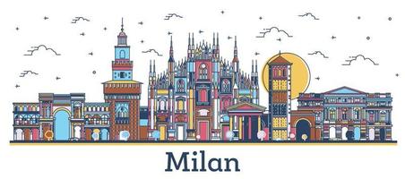schema Milano Italia città orizzonte con colorato edifici isolato su bianca. vettore
