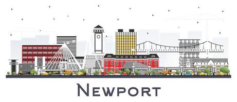 Newport Galles città orizzonte con colore edifici isolato su bianca. vettore