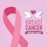 poster del mese di consapevolezza del cancro al seno con nastro rosa vettore