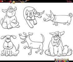 I personaggi dei cartoni animati del cane hanno impostato la pagina del libro da colorare vettore