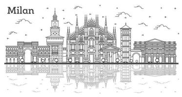 schema Milano Italia città orizzonte con riflessi e storico edifici isolato su bianca. vettore