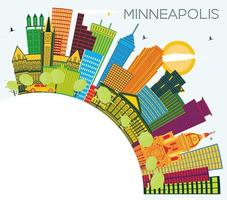 minneapolis Minnesota Stati Uniti d'America città orizzonte con colore edifici, blu cielo e copia spazio. vettore