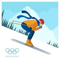 Illustrazione piana di vettore di salto di sci degli olimpiadi invernali piani della Corea