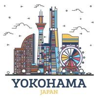 schema Yokohama Giappone città orizzonte con moderno colorato edifici isolato su bianca. vettore