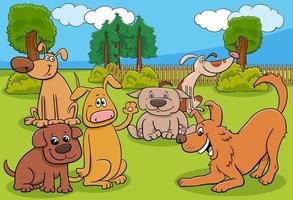 gruppo di personaggi animali dei cani dei cartoni animati nel parco vettore