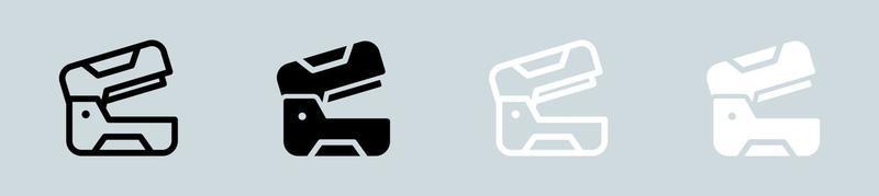 cucitrice icona impostato nel nero e bianca. Stazionario segni vettore illustrazione.
