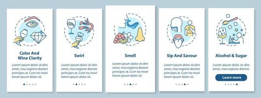 schermata della pagina dell'app per dispositivi mobili di onboarding di degustazione di vini vettore