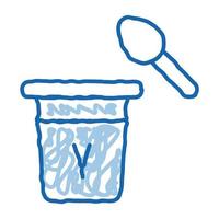 Yogurt con cucchiaio scarabocchio icona mano disegnato illustrazione vettore