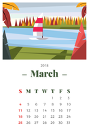 Marzo 2018 Calendario orizzontale vettore