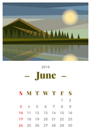 Giugno 2018 Paesaggio Calendario mensile vettore