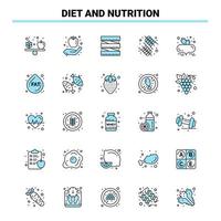 25 dieta e nutrizione nero e blu icona impostato creativo icona design e logo modello creativo nero icona vettore sfondo