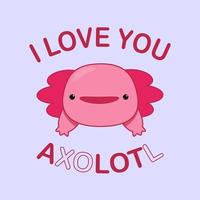 carino kawaii Axolotl nel Viva magenta colori. cartolina con Axolotl per San Valentino giorno. carino e divertente carattere. amore voi un' lotl. vettore