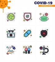 corona virus malattia 9 pieno linea piatto colore icona imballare succhiare come capsula medico scudo ospedale sicurezza virale coronavirus 2019 nov malattia vettore design elementi