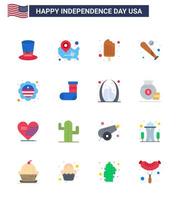 16 creativo Stati Uniti d'America icone moderno indipendenza segni e 4 ° luglio simboli di Stati Uniti d'America pipistrello Posizione perno baseball ghiaccio crema modificabile Stati Uniti d'America giorno vettore design elementi