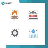 utente interfaccia imballare di 4 di base piatto icone di spiaggia impostazioni fuoco di bivacco GDPR acqua modificabile vettore design elementi