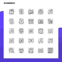 impostato di e-commerce linea icona impostato 25 icone vettore minimalismo stile design nero icone impostato lineare pittogramma imballare