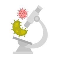 microscopio con icone di virus vettore
