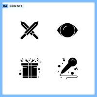 4 icone solido stile creativo glifo simboli nero solido icona cartello isolato su bianca sfondo creativo nero icona vettore sfondo