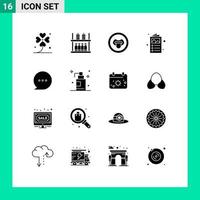 universale icona simboli gruppo di 16 moderno solido glifi di bolla Catalogare supermercato opuscolo scienza modificabile vettore design elementi