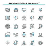 25 nudo politica e Fintech industria nero e blu icona impostato creativo icona design e logo modello creativo nero icona vettore sfondo