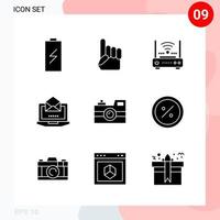 vettore imballare di 9 icone nel solido stile creativo glifo imballare isolato su bianca sfondo per ragnatela e mobile