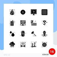 gruppo di 16 solido glifi segni e simboli per giocattolo bambino bersaglio disposizione tv modificabile vettore design elementi
