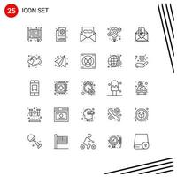 linea imballare di 25 universale simboli di posta creativo comunicazione Ingranaggio Busta modificabile vettore design elementi