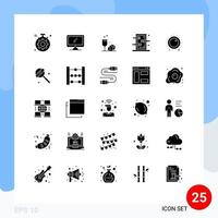 25 tematico vettore solido glifi e modificabile simboli di controllo mostrare bicchiere piercing scatola modificabile vettore design elementi
