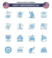 16 Stati Uniti d'America blu imballare di indipendenza giorno segni e simboli di freddo ago punti di riferimento punto di riferimento Stati Uniti d'America modificabile Stati Uniti d'America giorno vettore design elementi