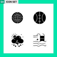 imballare di 4 solido stile icona impostato glifo simboli per Stampa creativo segni isolato su bianca sfondo 4 icona impostato vettore