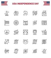 4 ° luglio Stati Uniti d'America contento indipendenza giorno icona simboli gruppo di 25 moderno Linee di invito Busta Wisconsin e-mail giorno modificabile Stati Uniti d'America giorno vettore design elementi